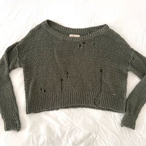 Hollister cropped distressed sweater in sage green, size small